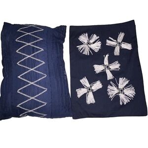 Safavieh Throw Pillow Navy Blue White Tassel Starburst Crystal Embellishment